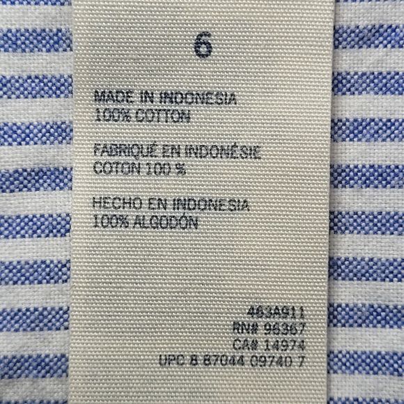 OshKosh B'Gosh Size 6 Blue White Striped Button Down Beach Coastal Vacation - Picture 4 of 5